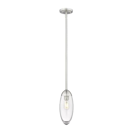 Z-Lite Arden Pendant, 1-Light, 4.5 In.W x 11.5 In.H, Brushed Nickel/Clear 651P-ROD-BN